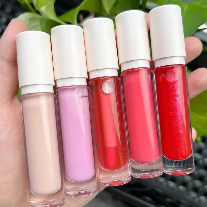 Lip Gloss Private Label Pigment Long Lasting Waterproof White Cap Round Tube Glossy Cosmetics Custom Logo Wholesale Cruelty Free