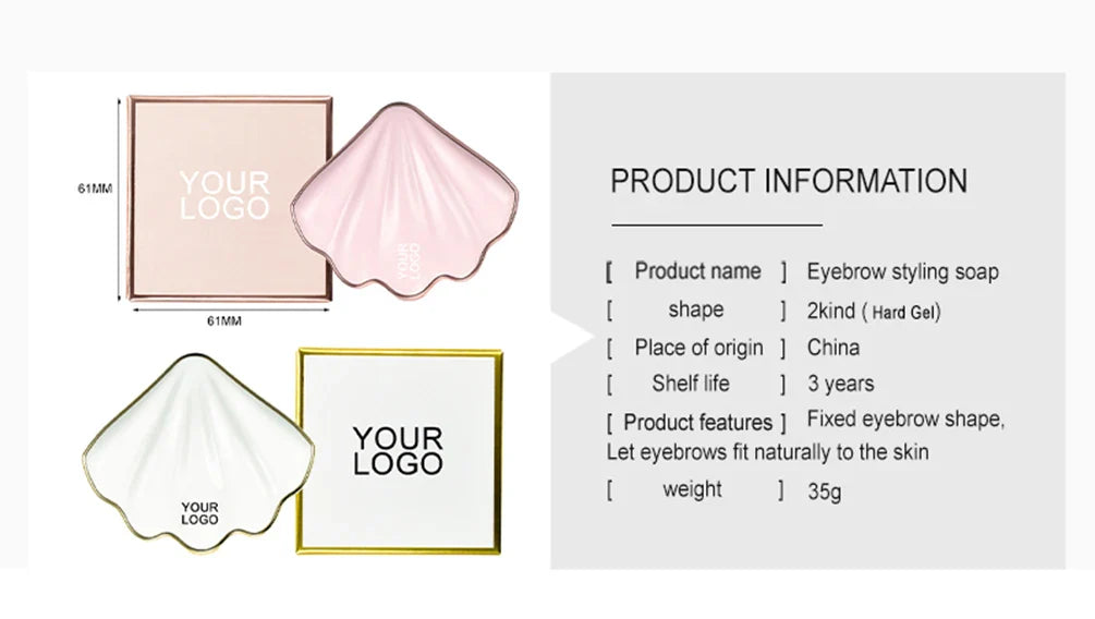 Private Label Pink/white Shell-shaped Brow Styling Soap Waterproof Long Lasting White Makeup Cosmetic Tool Bulk Custom