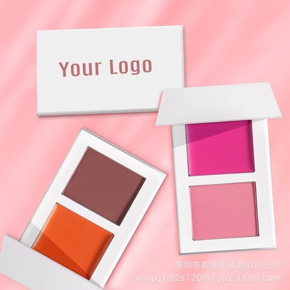 Custom Logo 7-Color Blusher Private Label Pigment Long-lastiing Two Color Cream Pressed Powder Makeup Wholesale White Packaging