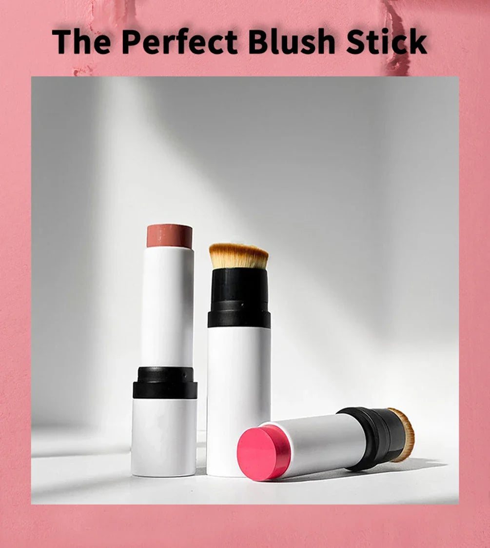 5-Color Private Label Blush Cream Stick Custom Bulk Blusher Foundation 2-in-1 Waterproof Powder Strip with Brush Head Makeup