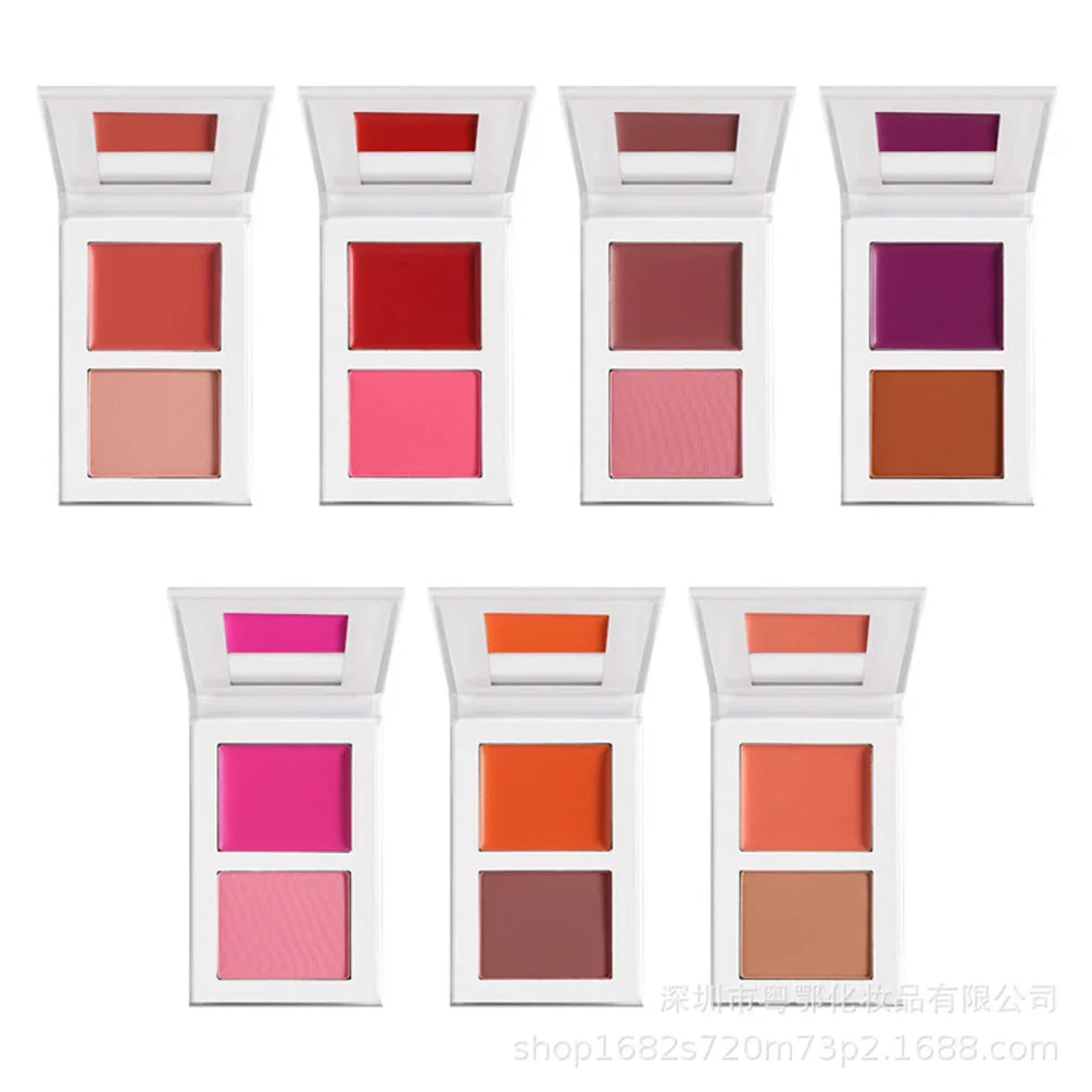 Custom Logo 7-Color Blusher Private Label Pigment Long-lastiing Two Color Cream Pressed Powder Makeup Wholesale White Packaging